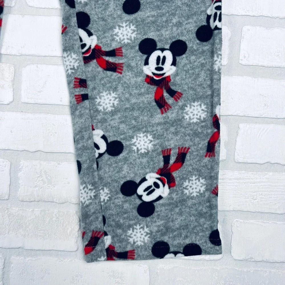 Disney Mickey Mouse Holiday Fleece Pajama Pants Gray Buffalo Plaid Medium - Picture 4 of 11